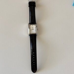 Bulova Silver Case with Black Crocodile Leather Watch